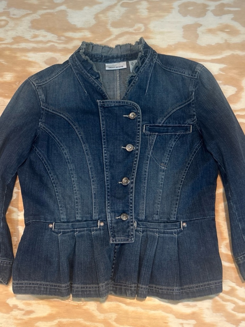 DKNY Dark Blue Denim Peplum-Style Jacket Size Large